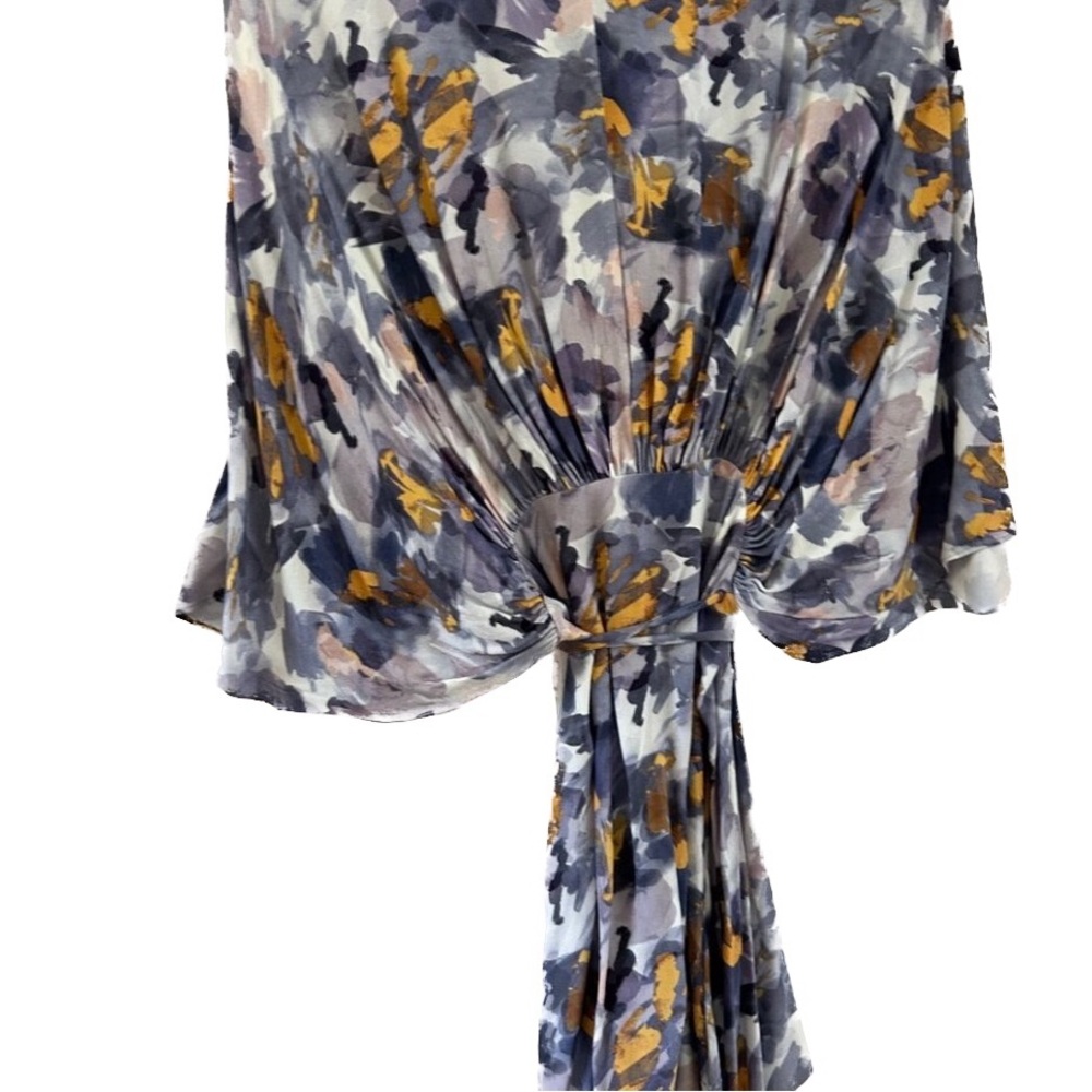 Floral Watercolor Wrap Mini Dress - Purple/Yellow - Picture 6 of 13